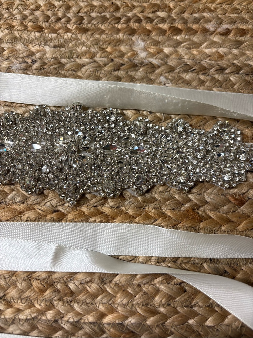 Crystal Rhinestone Bridal Sash with White Satin Ties